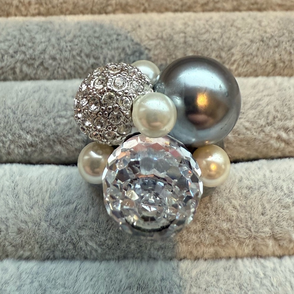 Kenneth Lane Grey crystal pearl bubble cluster Cocktail ring size 8/9 - Picture 2 of 14